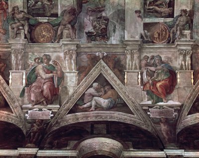 Die Sixtinische Kapelle (1508-12): Der Prophet Jesaja und die delphische Sibylle (vor der Restaurierung) von Michelangelo Buonarroti